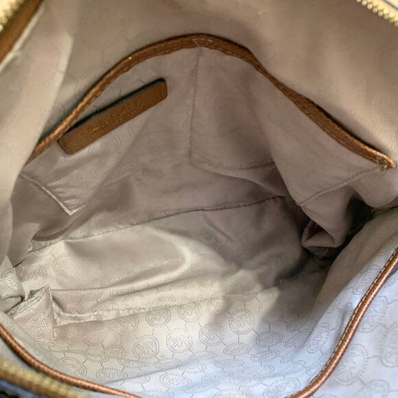 MICHAEL KORS Two-Tone Brown Cognac Signature AUBREY Zip Top Satchel w/Sh/Strap - Picture 10 of 16